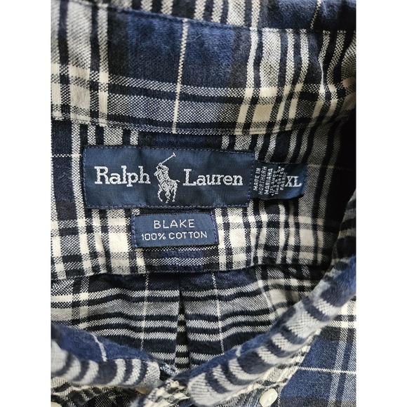Ralph Lauren Men's Plaid Blue White Long Sleeve Button-Up Flannel Shirt XL - Picture 4 of 6